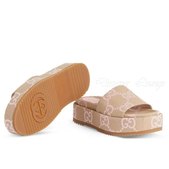 NEW GUCCI Macro GG Beige Monogram Canvas Platform Sandals Size EU 40.5 US 10.5 - Picture 10 of 12
